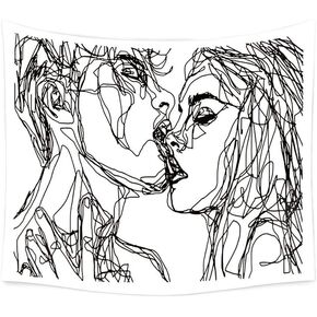 Ruibo Women/Men Abstract Sketch Art Kiss Lovers Tapestry/Kissing Tapestry Wall Hanging Black and White Line Art Tapestry, Beach Throw(RB-K-2)(W:59" H:51")
