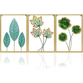 3D Metal Wall Art Decor, Modern Home Wall Hanging Decor with Frame, Plants Flower Leaves Wall Sculpture For Living Room Bedroom Dining Kitchen Bathroom Hallway (Leaf A)