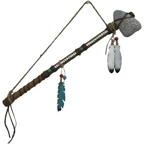 De Leon Collections 66046 Feathered Tribal Axe Brown and Teal 19.8 Inch Polyresin Decorative Home Décor For Living Room, Bedroom, Family Room, Den, Southwestern Wall Sculpture