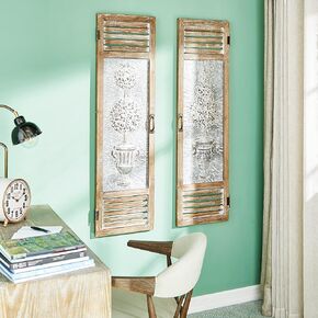 Deco 79 Metal Tree Home Wall Decor Relief Wall Sculpture with Louvered Design, Set of 2 Wall Art 15"W, 52"H, Brown