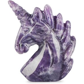 Artistone 3" Amethyst Crystal Unicorn Statue Hand Carved Gemstone Purple Unicorn Stone Animal Carvings Collectible Figurine Reiki Meditation Desk Home Decor Gift
