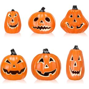 6 Pcs Halloween Pumpkin Lantern Set Light up Pumpkin Lamp LED Pumpkin Lights Orange Halloween Decoration for Porch Front Door Outdoor Party Holiday Supplies