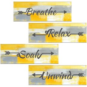 Lnond 4 Pieces White and Black Abstract Bathroom Wall Art, Relax Soak Unwind Breathe Bathroom Signs Decor, Wood Hanging Bathroom Wall Art for Bathroom Spa Room (12 x 4 Inch)