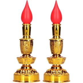 CHICIRIS Candle Lamp, 2PCS LED Retro Buddhist Lotus Lamp Chinese Decor(Single Bright Electric Candle)