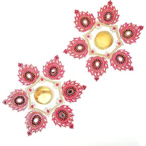 Set of 2 Red White Flower Designer Floor Rangoli with Tea Light Holder Home Décor Acrylic Traditional Handmade Rangoli Floor Decor Indian Wedding Festival Gift(Size:- 8" Inches Each)