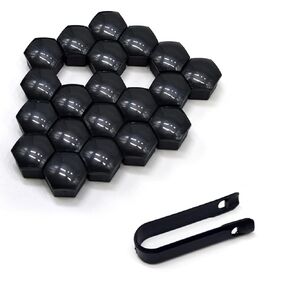 21 PCS Car Hub Lug Nut Cover with Extraction Clip, Anti-theft Protective Design, Waterproof Vehicle Tire Screw Cap Accessories, Universal 0.74In/19MM Automotive Hub Seals (Black)