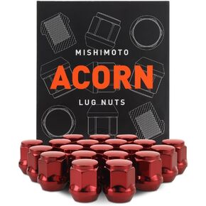 Mishimoto Steel Lug Nuts, M12x1.5, Acorn, 20pc Set, Red - Carbon Steel, Partially Threaded