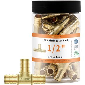 Pex Fittings 1/2 Inch, 24 PCS 1/2" Pex Tee, No Lead Brass, 1/2 Inch Pex T Fittings For Pex Pipe