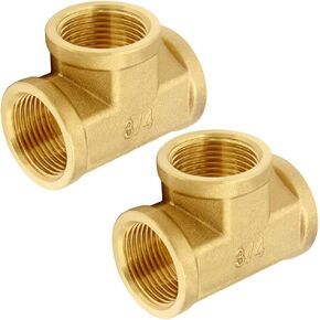 2PCS Brass Tee Pipe Fitting 3/4" NPT Male x 3/4" NPT Male x 3/4" NPT Male for Water/Oil/Gas