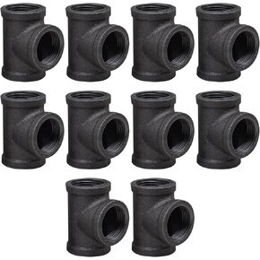 DSDS 10 PACK 3/4" Tee,Rustic Industrial Black Malleable Iron Pipe Tee for Pipe Shelf Furniture Home Decor