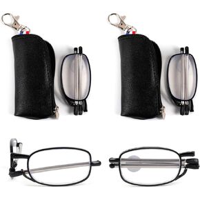 VANANA Foldable Blue Light Blocking Reading Glasses, Telescopic Glasses Legs Reader with Portable Zipper Bag Keychain