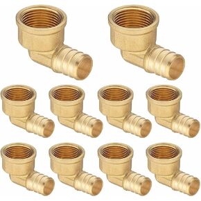 (10 Pack) Lidertik 3/4 B PEX to 1/2 NPT Female Elbow, 3/4" PEX B F1807 to 1/2" NPT Female Threaded Adapter Brass LI-APXFE3412(10 Pieces)