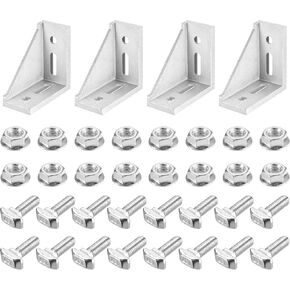 uxcell 4Set Inside Corner Bracket Gusset Kits, 88x88x42mm 4590 Angle Connector for European 4545/5050 Series Aluminum Profile (Silver/ 16 x Hex Flange Nuts & T-slot Screws)