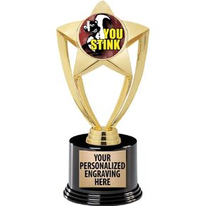 Crown Awards You Stink Trophy, 8" Gold Star Funny Loser Trophies with Deluxe Round Base Prime