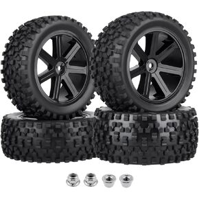 HobbyPark 87mm Outer Diameter 1/10 Buggy Tires & Wheels Pre-Glued (Front & Rear) 12mm Hex with Foam Inserts (4-Pack) (Black Rims)