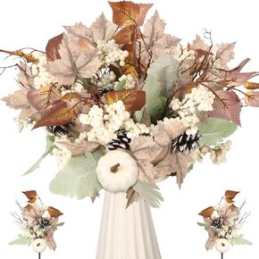 6 Pcs Artificial Neutral Fall Maple Leaves Branches 14 Inches Fall Faux Fake Autumn Leaves Cozy Pumpkin Branch for Harvest Decoration Farmhouse Neutral Fall Decor Porch Table Centerpieces