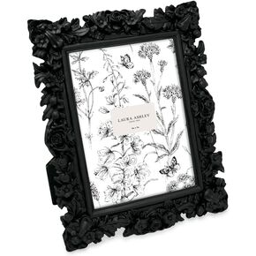 Laura Ashley 5x7 Black Floral Textured Hand-Crafted Resin Picture Frame with Easel, for Tabletop & Wall Display, Decorative Floral Design Home Décor, Photo Gallery, Art & More (5x7, Black)