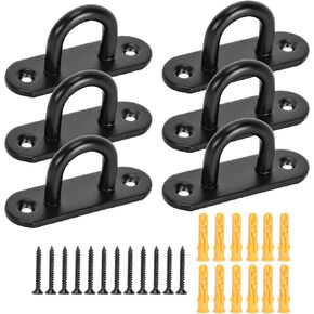 6 PCS M6 Stainless Steel Ceiling Hooks, Pad Eye Plate U Hooks Heavy Duty Wall Mount Ring Hooks Marine Hanging Hardware Staple Hook Loop with Screws