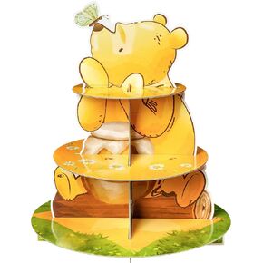 Winnie Dessert Holder 3 Tier Winnie Party Dessert Holder Winnie Theme Cardboard Cake Stand for Birthday Party Decorations Winnie Cupcake Display for Boys Girls Birthday Party Supplies