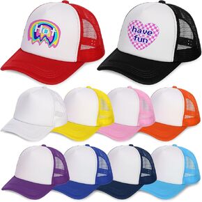 10 Pack Blank Trucker Hat, Summer Mesh Baseball Cap, Polyester Sublimation Hats with Adjustable Snapback Strap, Plain Trucker Hats for Women and Men, DIY Your Custom Hats Black