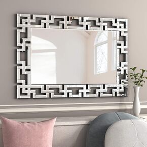 KOHROS Large Decorative Rectangle Mirror for Wall Decor Silver Beveled Mirrors for Living Room Bathroom Wall Mounted Mirror (W 27.5" x H 39.4" Rectangle)