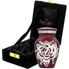 THE CURATOR Red Rose Urn for Ashes - Mini Ash Small Urn with Free Premium Velvet Box & Bag - Keepsake Urn Perfect for Adults & Infants - Cremation Urns for Ashes