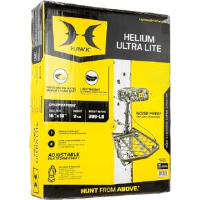 Hawk Helium Ultra Lite Hang-On Stable Lightweight Aluminum Big Game Bow Hunting Tree Stand with 20" x 24" Platform & 16" x 10" Pressure Relieving Memory Foam Seat