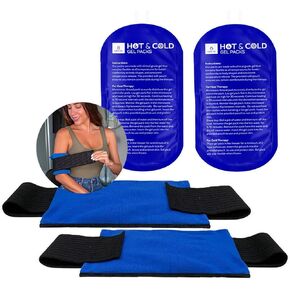 Gel Ice Pack for Injuries | Hot & Cold Compress Flexible Soft Reusable 2 Gel Packs + 2 Adjustable Wraps for Shoulder, Elbow, Back, Hip, Knee Pain Relief Therapy for Swelling & Bruising