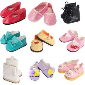 6 Pairs of Dorable Doll Shoes for 14 Inch Doll, Cute Bow Doll Shoes for 14 Inch Girl Dolls, Randomly 6 Pairs from 10 Shown in The Picture, Doll Accessories Gift for Granddaughter - 10c6dollshoes