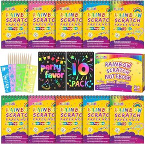 pigipigi Party Favor Toy for Kids: 24 Pack Rainbow Art Scratch Notebook, Colorful Craft Scribble Paper Magic Black Drawing Pad kit, Activity Gift Set for Girl Boy Children Birthday Christmas