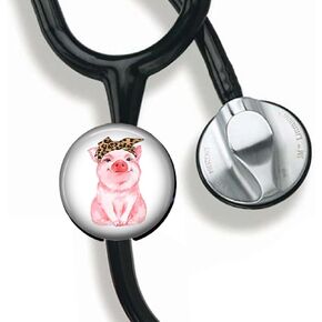 Pig Stethoscope Tag Personalized,Nurse Doctor Stethoscope ID Tag Customized, Medical Stethoscope Name Tag with Writable Surface-Black