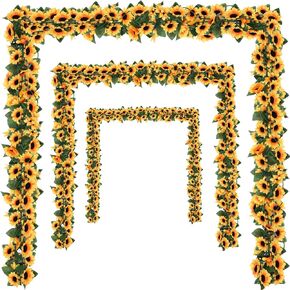 Waydress Artificial Sunflower Garland 8 Ft Silk Sunflower Vine Faux Flowers with Green Leaves Sunflower Decor Hanging Artificial Sunflower for Wedding Home Garden Craft Party Decoration(12 Pieces)