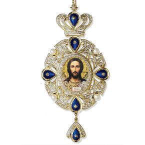 Monstrance Icon of Jesus Christ The Teacher Russian Orthodox Catholic Icon Wall Pendant Decoration 7 3/4 Inch, Red Enamel - with Faux Pearls Wall Hanging Religious Gifts for Woman Man