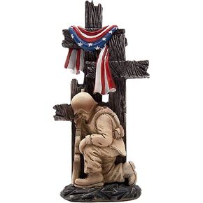 Standing 3 Crosses with Fallen Hero and American Flag, Freestanding Decoration, Religious Gift, Patriotic Décor, 8 Inches