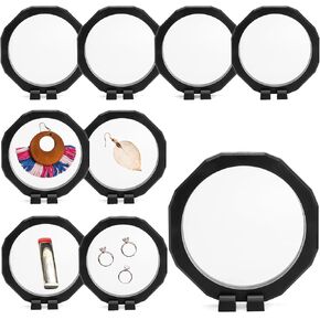 Dicunoy 8 Pack Round 3D Floating Display Cases, 4" Large Black 2 Sided Display Holder with Stand for Bracelet, Black Display Box for Jewelry, Necklace, Fossils, Rocks, Shells, Gems, Minerals, Pins