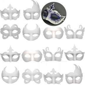 14 PCS DIY White Paper Half Face Masquerade Mask Craft Mardi Gras Mask Plain Mask Paintable Blank Halloween Party Mask