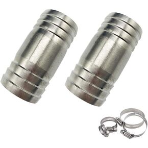 Metalwork 304 Stainless Steel Hose Barb Fitting Union Splicer Mender 32mm 1-1/4" Barbed x 1-1/4" Barbed W/ 2 Hose Clamps, Pack of 2
