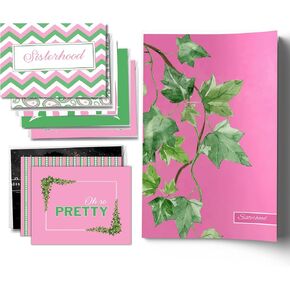 Pink and Green Journal and 20 notecards |Sorority Inspired | Thank you, Birthday and Sisterhood greeting card