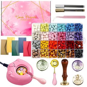 MONVICT 732 Pcs Wax Seal Stamp Kit with Pink Gift Box, Electric Wax Seal Warmer, Wax Seal Beads, Wax Seal Stamp, Wax Spoon, Wax Seal Pens, Envelopes, Tweezers, Gift for Kids Girls Crafter DIY