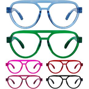 LUR Pilot Oversized Metalless Screwless Reading Glasses Women Spring Hinges 6 Pack Ladies Readers +1.50