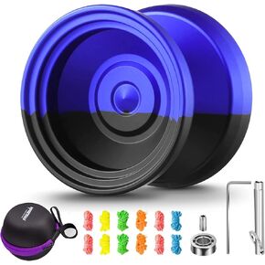 Professional Responsive Yoyo V8, Dual Purpose Yoyo for Kids Beginners, Metal Yoyo Replacement Unresponsive Yoyo Bearing for Adults and Advanced with 12 Yoyo Strings + Yoyo Case Bag(Black Blue)