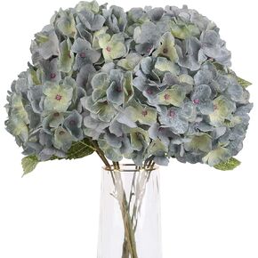 Artificial Flowers Silk Hydrangea Flowers with 5 Big Heads Fake Flower Bunch Bouquet for Home Wedding Party Decor DIY (Champagne，5 Flower Heads)