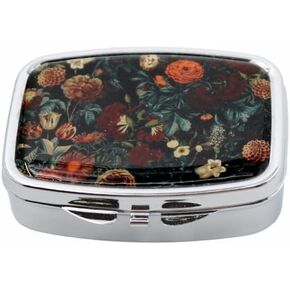 Metal Pill Case with Mirror 2 Compartment Small Pill Box for Purse or Pocket Cute Pill Organizer for Travel Gifts Pill Container Holder Garden