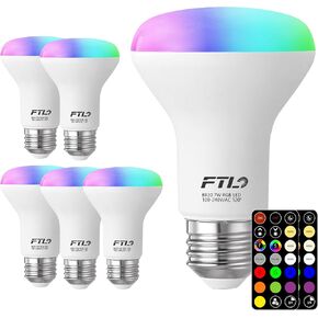 FTL BR20 LED Light Bulbs Color Changing, R20 Dimmable Flood Light Bulbs for Recessed Lighting, 30 Colors,2700K-6000K, Timer, 6-Pack