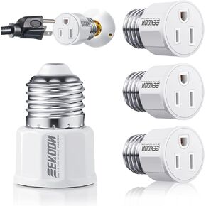 E26/ E27 3 Prong Light Bulb Socket Adapter, Polarized Light Socket Outlet, Light Socket to Plug Adapter Socket Converter, Light Bulb Plug Adapter for Patio, Garage, Porch (2)