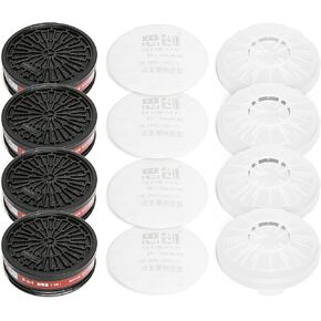 Replaceable Filter Cartridges Set - P-A-1 LDY3 Dual Respirator Filters - Fits Full Face Masks 80mm - 4 Carbon Filter Cartridges, 4 Cotton Filters, 4 Filter Covers. (4 Sets)