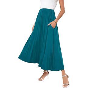 Iandroiy Women's Maxi Skirt Flowy Summer Pleated High Waisted Casual Long Skirts with Pockets