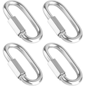 4pcs Locking Carabiner, Stainless Steel Chain Quick Links D Shape Threaded Link Connector Heavy Duty Screw Chain Coupler Ring Keychain Buckle Provides Secure Connection