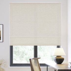 Roman Shades for Windows, Cordless Lift Heat Blocking and Energy Saving Blinds for Indoor Windows, Light Filtering Beige 34" W x 48" H in Saudi Arabia