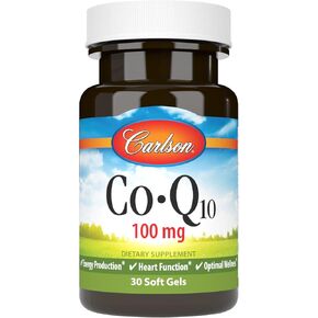Carlson - Co-Q10, Co-Enzyme Q10, 100 mg, Energy Production & Heart Function, 30 Softgels